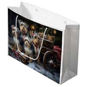 Biewer Terrier Snowy Sleigh Christmas Decor Large Gift Bag