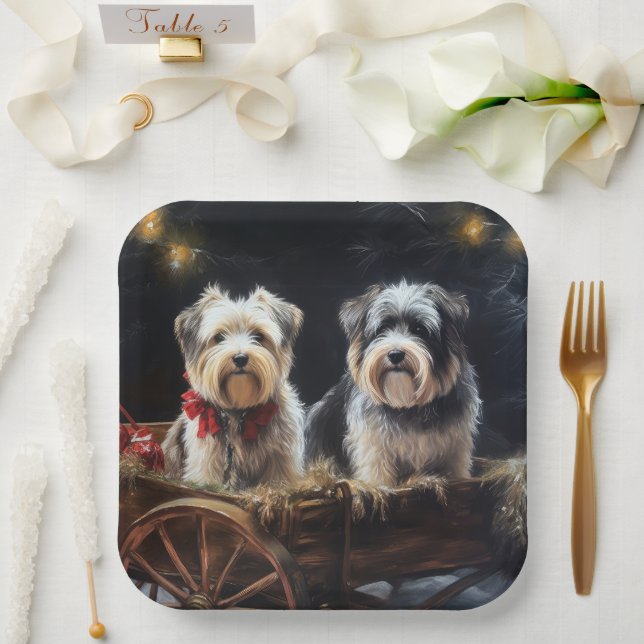 Biewer Terrier Snowy Sleigh Christmas Decor Paper Plate (Wedding)