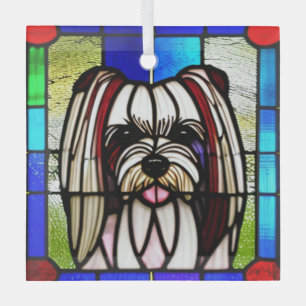 Biewer Terrier "Stained Glass"  Glass Ornament