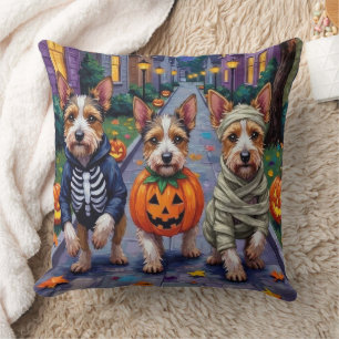 Biewer Terrier Trick-or-Treating Halloween Costume Throw Pillow