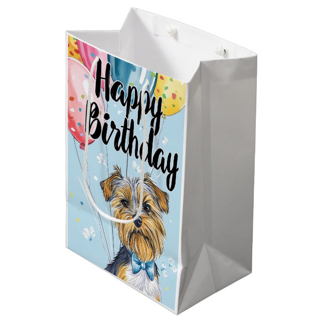 Biewer Terrier with Balloons Medium Gift Bag (Front Angled)