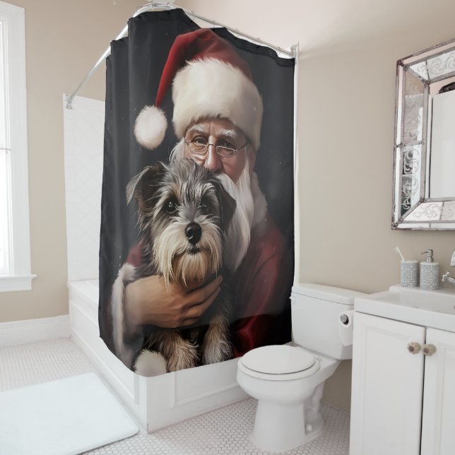 Biewer Terrier With Santa Claus Festive Christmas (In Situ)