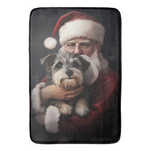 Biewer Terrier With Santa Claus Festive Christmas Bath Mat