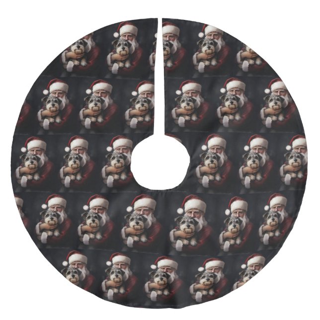 Biewer Terrier With Santa Claus Festive Christmas Brushed Polyester Tree Skirt (Front)