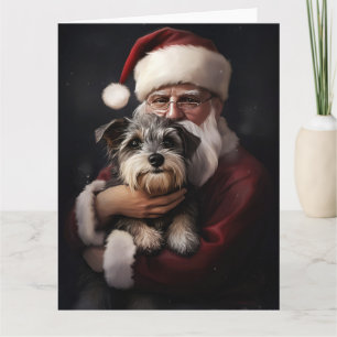 Biewer Terrier With Santa Claus Festive Christmas Card