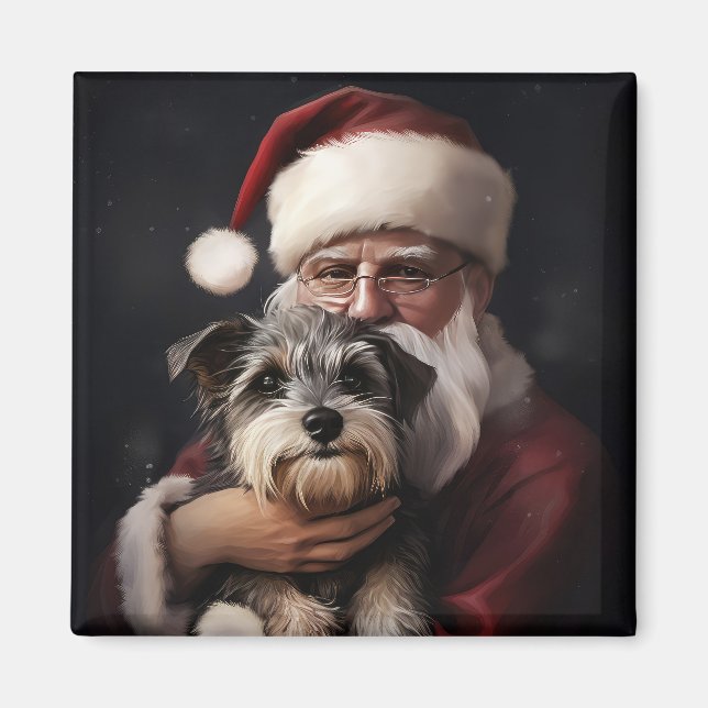 Biewer Terrier With Santa Claus Festive Christmas Magnet (Front)