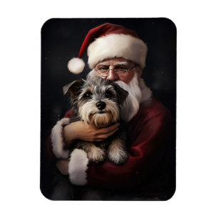 Biewer Terrier With Santa Claus Festive Christmas Magnet