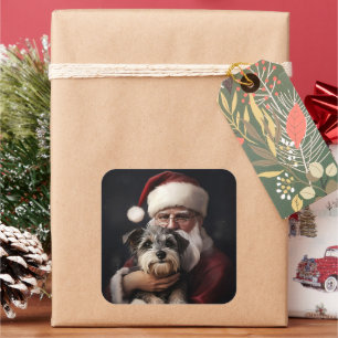 Biewer Terrier With Santa Claus Festive Christmas Square Sticker