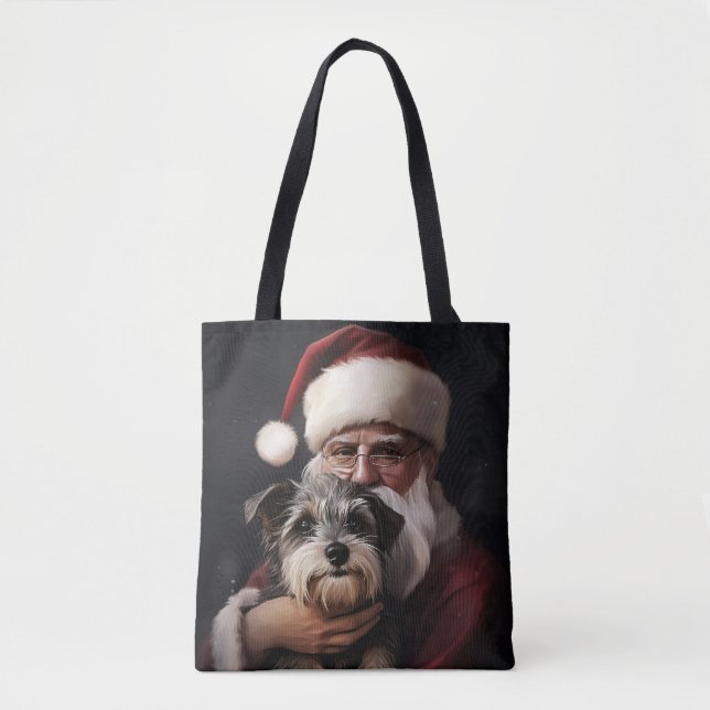 Biewer Terrier With Santa Claus Festive Christmas Tote Bag (Front)