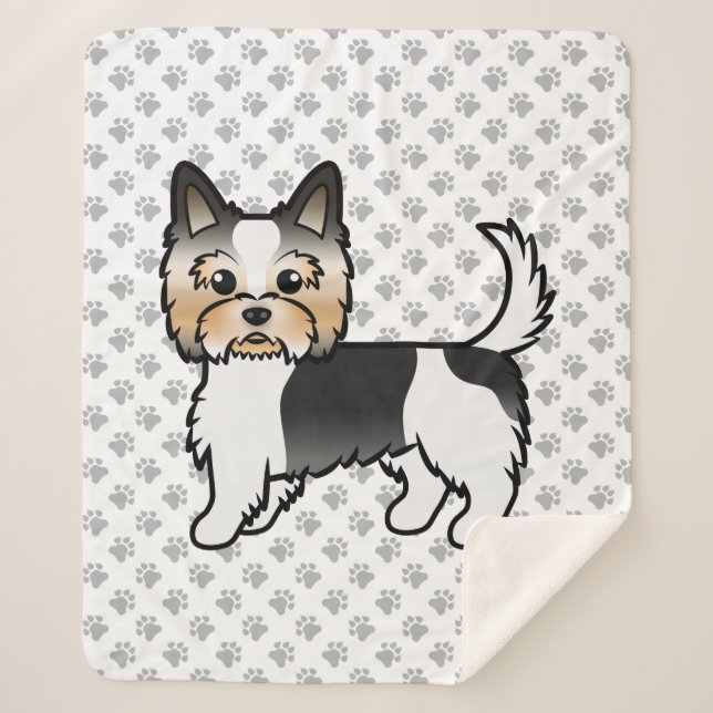 Biewer Terrier Yorkie Cute Cartoon Dog & Paws Sherpa Blanket (Front)