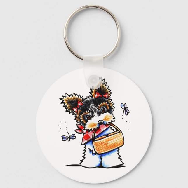 Biewer Yorkie Picnic Time Keychain (Front)