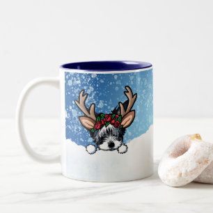 Biewer Yorkie Reindeer Noël Mug à deux tons