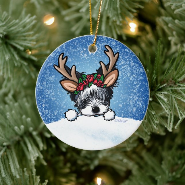 Biewer Yorkie Reindeer Ornement en céramique de No (Arbre)