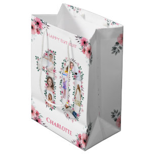 Big 10th Birthday Girl Photo Collage Pink Flower Medium Gift Bag
