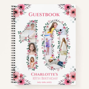 Big 10th Birthday Girl Photo Pink Flower Guestbook Notebook