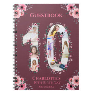 Big 10th Birthday Girl Photo Pink Flower Guestbook Notebook