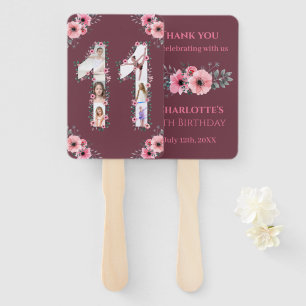 Big 11th Birthday Girl Photo Collage Pink Flower Hand Fan