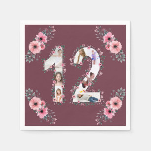 Big 12th Birthday Girl Flower Photo Collage Napkin