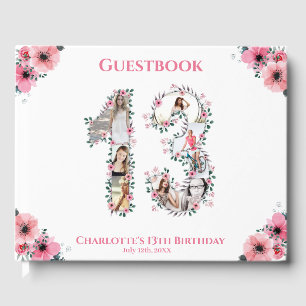 Big 13th Birthday Photo Collage Flower Girl White Guest Book