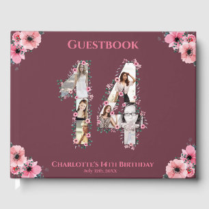 Big 14th Birthday Photo Collage Flower Girl Pink Guest Book