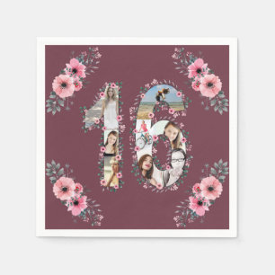 Big 16th Birthday Girl Flower Photo Collage Napkin
