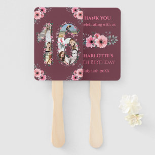 Big 16th Birthday Photo Collage Pink Girl Flower Hand Fan