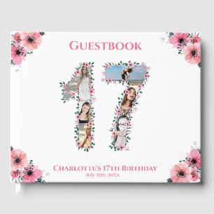 Big 17th Birthday Photo Collage Flower Girl White Guest Book