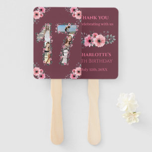 Big 17th Birthday Photo Collage Pink Girl Flower Hand Fan