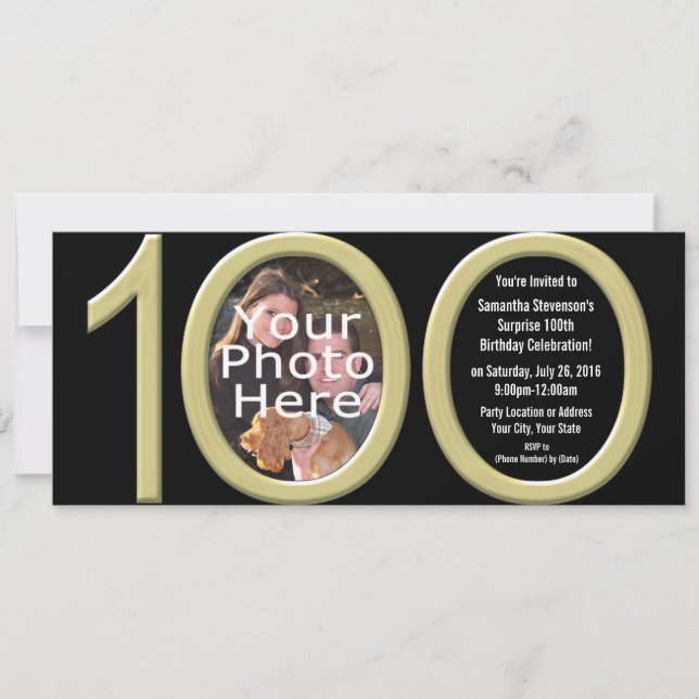 Big 1-0-0 Gold Party Invitations (Front)