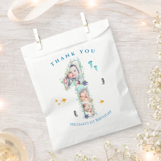 Big 1st Birthday Under The Sea Photo Collage Favour Bag (Clipped)