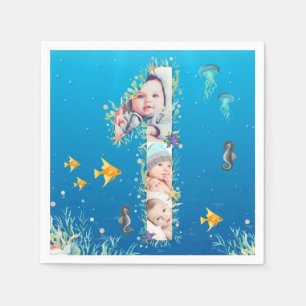 Big 1st Birthday Under The Sea Photo Collage Napkin