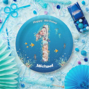 Big 1st Birthday Under The Sea Photo Collage Paper Plate