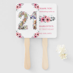 Big 21st Birthday Photo Collage Pink Flower White Hand Fan