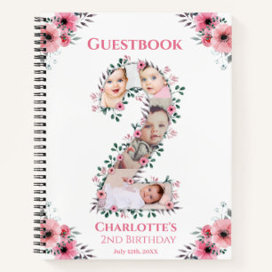 Big 2nd Birthday Girl Photo Pink Flower Guest Book