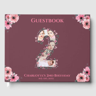 Big 2nd Birthday Photo Collage Flower Girl Pink Guest Book
