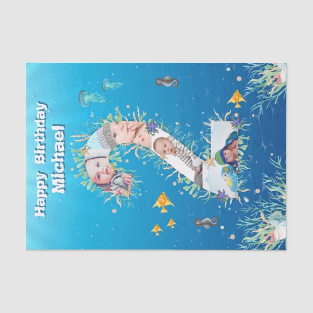 Big 2nd Under The Sea Birthday Photo Collage Tissue Paper (Front)