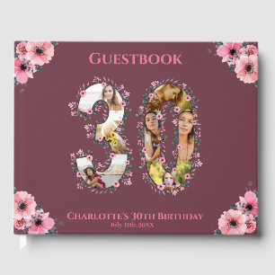 Big 30th Birthday Photo Collage Flower Woman Guest Book