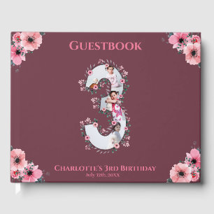 Big 3rd Birthday Photo Collage Flower Girl Pink Guest Book