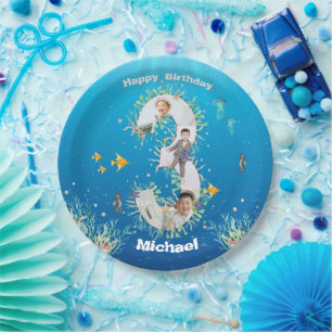 Big 3rd Birthday Photo Collage Under The Sea Paper Plate
