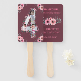 Big 4th Birthday Girl Photo Collage Pink Flower Hand Fan