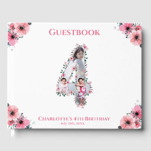 Big 4th Birthday Photo Collage Flower Girl White Guest Book