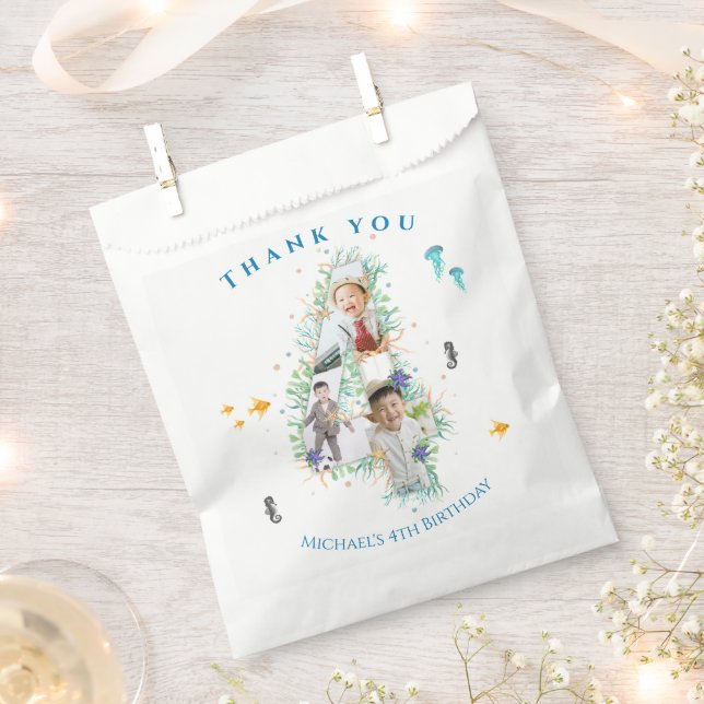 Big 4th Photo Collage Birthday Under The Sea Favour Bag (Clipped)