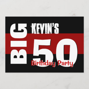 Big 50 Birthday Modern Red White Black W1709 Invitation