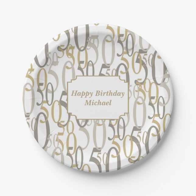 Big 50 Personalized Birthday Party Paper Plate (Front)