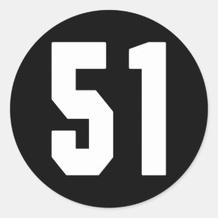 Big 51 Jersey Number 51 Uniform Biggest Fan Favori Classic Round Sticker