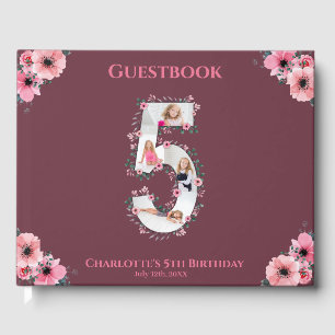 Big 5th Birthday Photo Collage Flower Girl Pink Guest Book