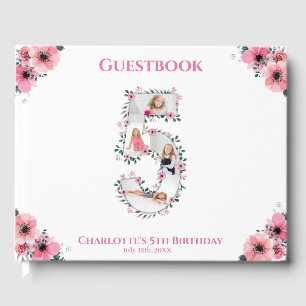 Big 5th Birthday Photo Collage Flower Girl White Guest Book