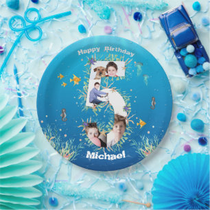 Big 5th Birthday Photo Collage Under The Sea Paper Plate