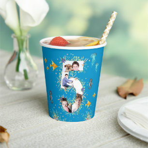 Big 5th Under The Sea Birthday Photo Collage Paper Cups