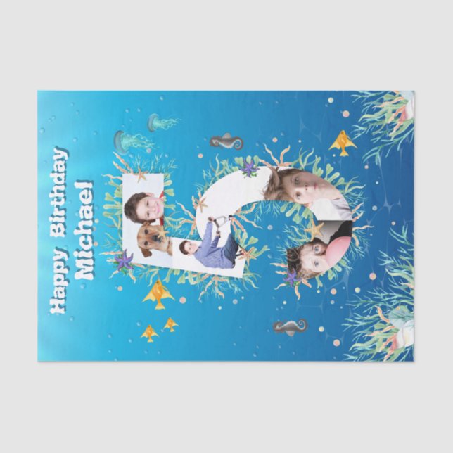 Big 5th Under The Sea Birthday Photo Collage Tissue Paper (Front)